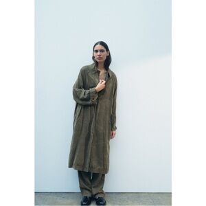 NEW NWT Zara Washed Lyocell Trench Coat Minimal Utility Military Green M